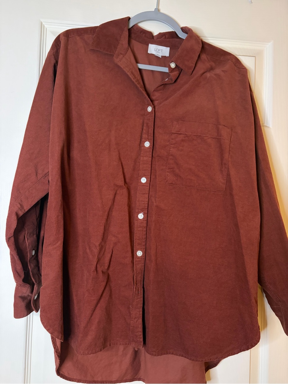 LOFT Outlet Corduroy Button-Down Shirt in Burnt Orange